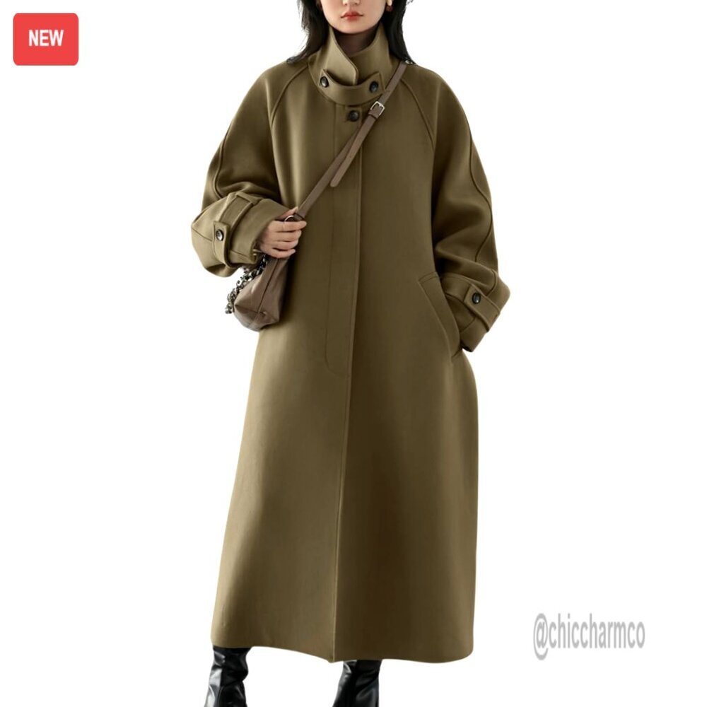Women's Wool Overcoat Raglan Sleeve Business Coat Winter Long